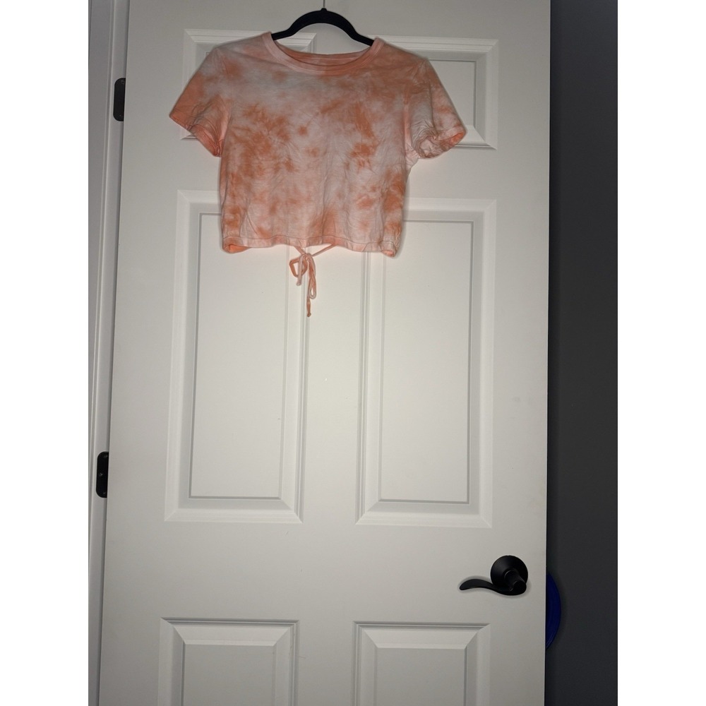 Aerie  Tie Dye Crop Top T Shirt With Cut Out Tie Back Small Orange White